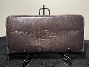 Loewe Madrid Brown Leather Zip Around Continental Wallet Gold Tone Spain